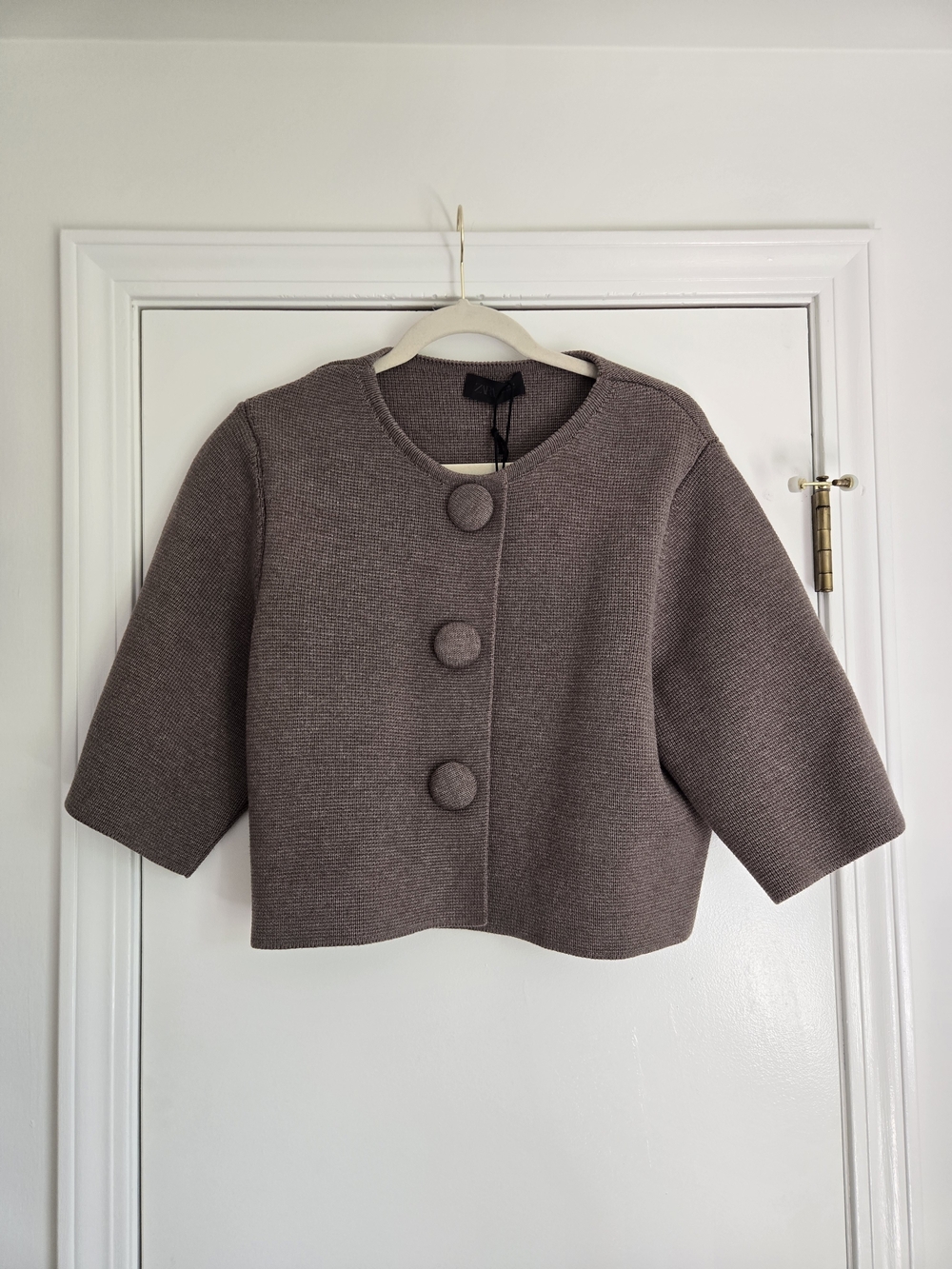 Zara Cropped Knit Jacket - Brown/Taupe